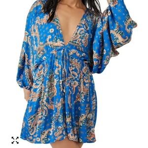 Free People Women's Printed Arzel Draped-Sleeve Mini Dress